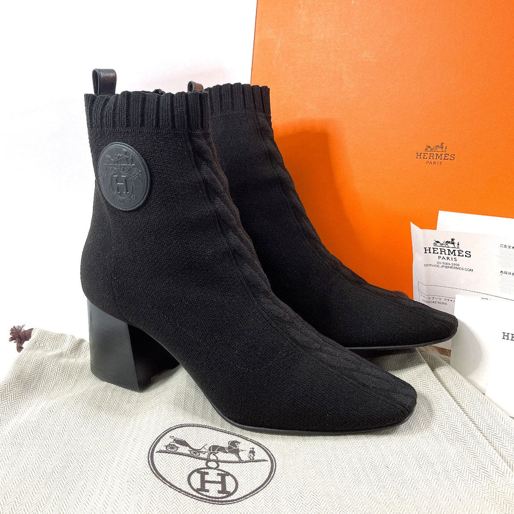 HERMES boots H192034Z Wood, Knit black short boots Volver 60 36 1/2