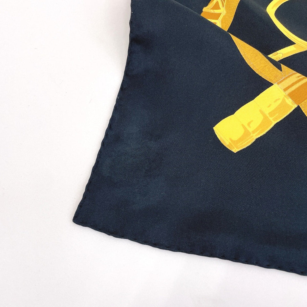 HERMES scarf Silk, 100% silk black Eperon dor Golden Spur Carre 90