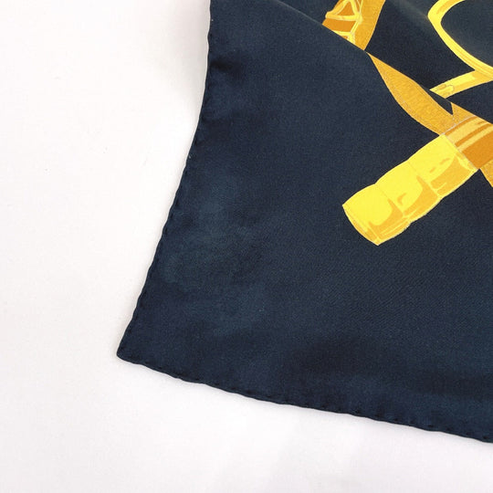 HERMES scarf Silk, 100% silk black Eperon dor Golden Spur Carre 90
