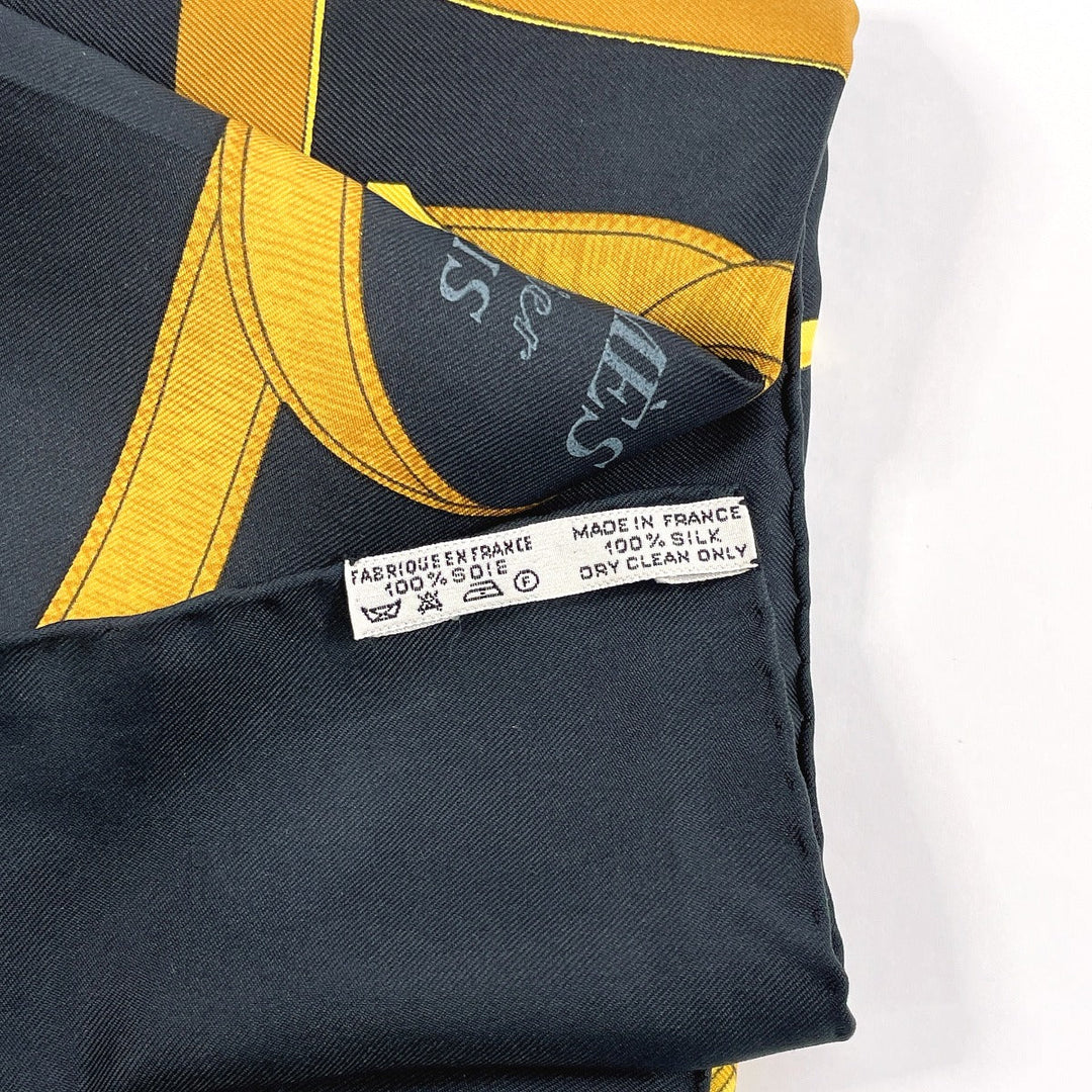 HERMES scarf Silk, 100% silk black Eperon dor Golden Spur Carre 90