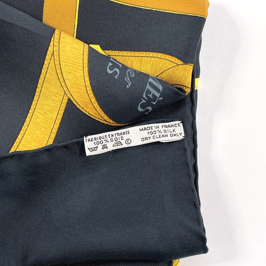 HERMES scarf Silk, 100% silk black Eperon dor Golden Spur Carre 90