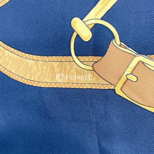 HERMES scarf Silk, 100% silk black Eperon dor Golden Spur Carre 90