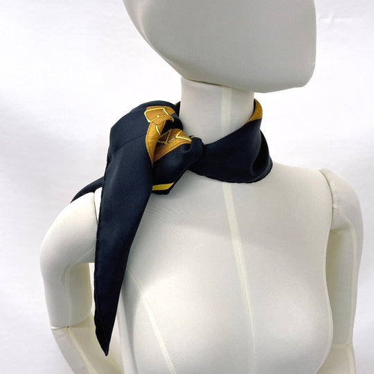 HERMES scarf Silk, 100% silk black Eperon dor Golden Spur Carre 90