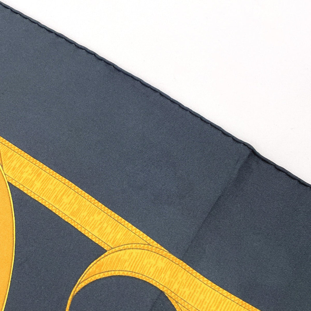 HERMES scarf Silk, 100% silk black Eperon dor Golden Spur Carre 90