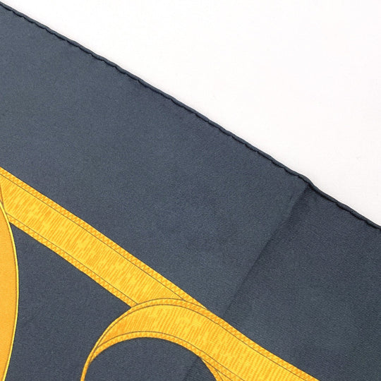 HERMES scarf Silk, 100% silk black Eperon dor Golden Spur Carre 90