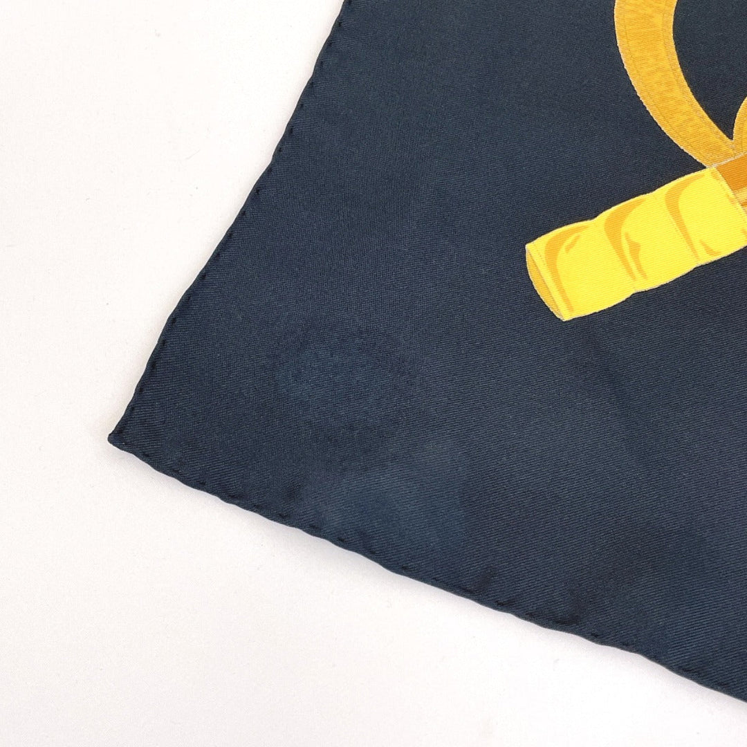 HERMES scarf Silk, 100% silk black Eperon dor Golden Spur Carre 90