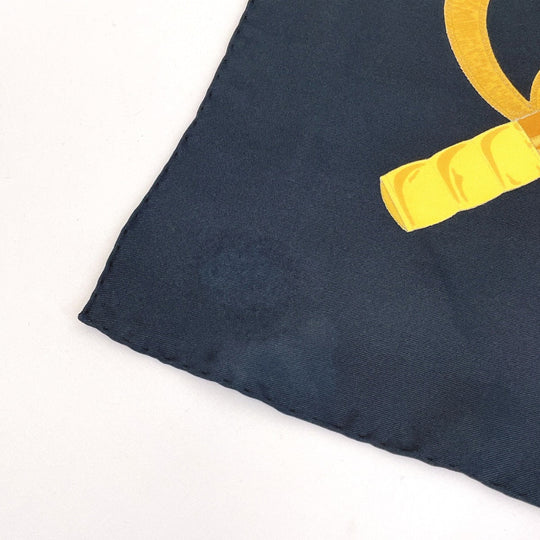 HERMES scarf Silk, 100% silk black Eperon dor Golden Spur Carre 90