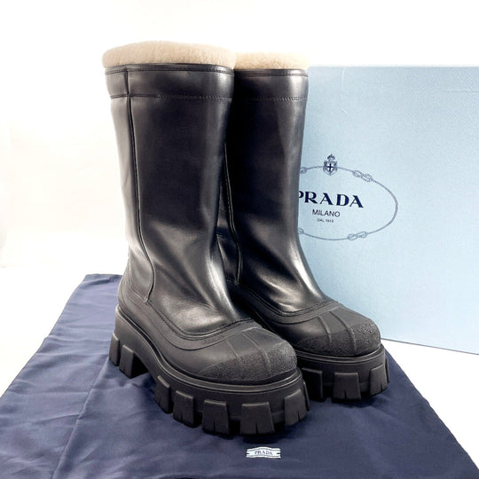 PRADA boots 1W380M Leather, Mouton black Monolith shearling boots 36