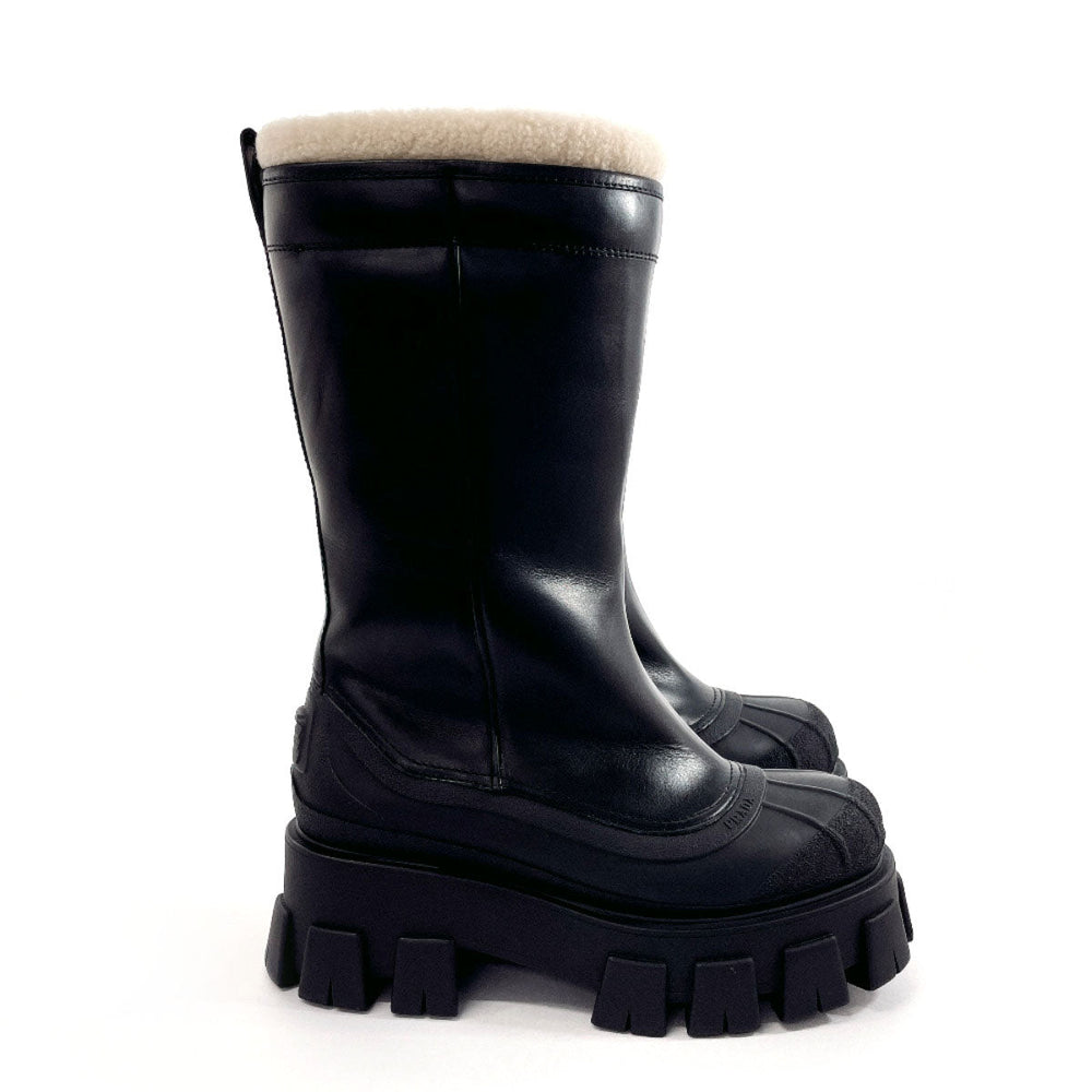 PRADA boots 1W380M Leather, Mouton black Monolith shearling boots 36
