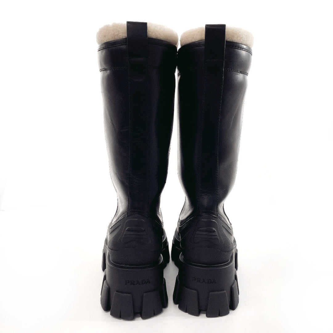 PRADA boots 1W380M Leather, Mouton black Monolith shearling boots 36