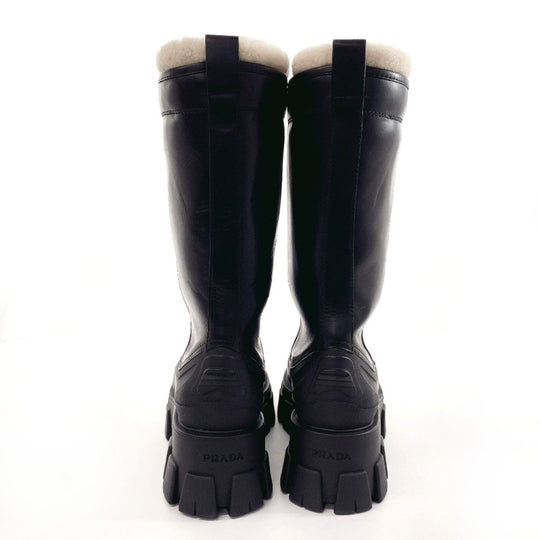 PRADA boots 1W380M Leather, Mouton black Monolith shearling boots 36