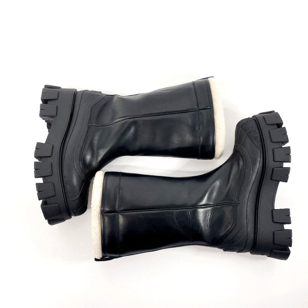 PRADA boots 1W380M Leather, Mouton black Monolith shearling boots 36