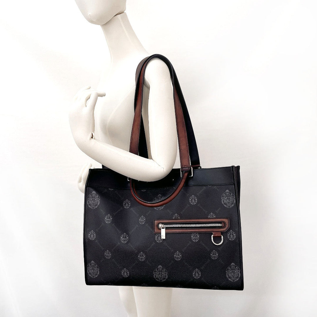 Berluti Tote Bag PVC, Leather black 2WAY Ulysse Small