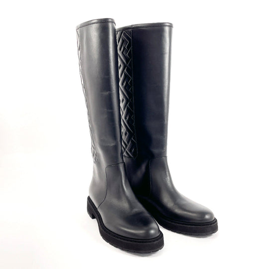 FENDI boots 8U8036 leather black 21AW EMBOSSED FF MOTIF Long boots Zucca 37