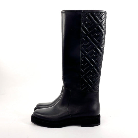 FENDI boots 8U8036 leather black 21AW EMBOSSED FF MOTIF Long boots Zucca 37