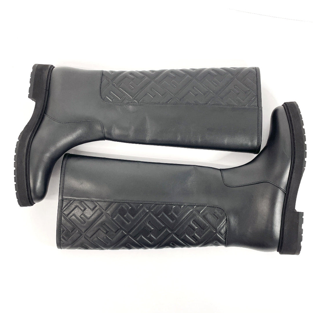 FENDI boots 8U8036 leather black 21AW EMBOSSED FF MOTIF Long boots Zucca 37