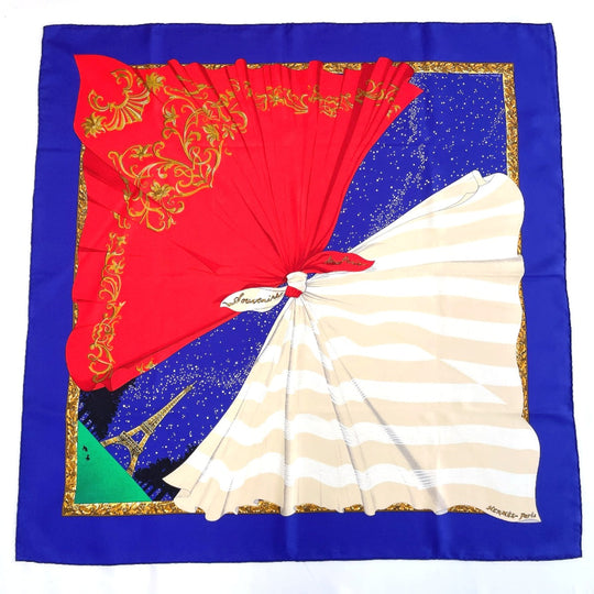 HERMES scarf silk blue Souvenirs de Paris Memories of Paris Carre 90