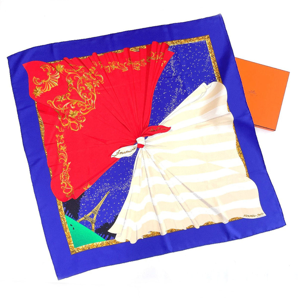 HERMES scarf silk blue Souvenirs de Paris Memories of Paris Carre 90