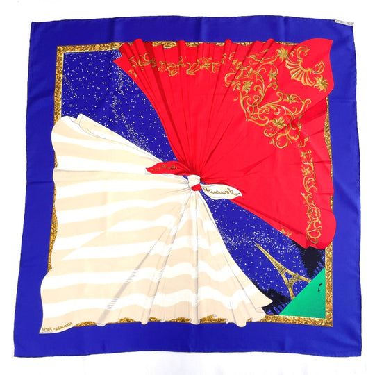 HERMES scarf silk blue Souvenirs de Paris Memories of Paris Carre 90