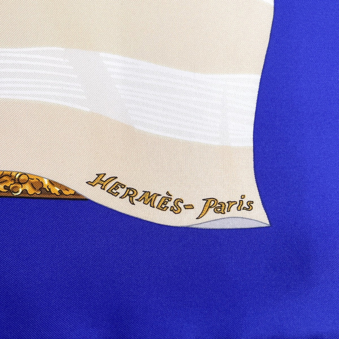HERMES scarf silk blue Souvenirs de Paris Memories of Paris Carre 90