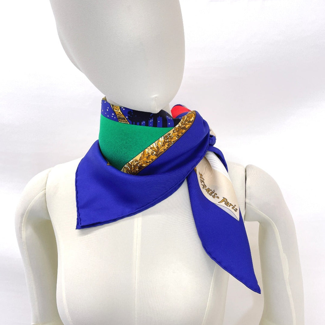 HERMES scarf silk blue Souvenirs de Paris Memories of Paris Carre 90