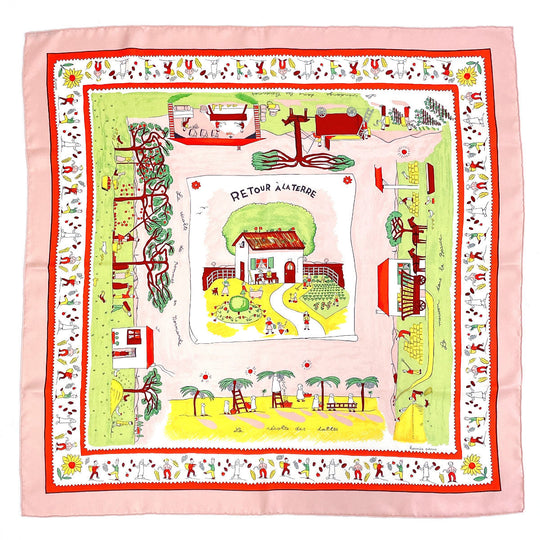 HERMES scarf Silk, 100% silk pink RETOUR A LA TERRE return home Carre 90 Women Used Authentic