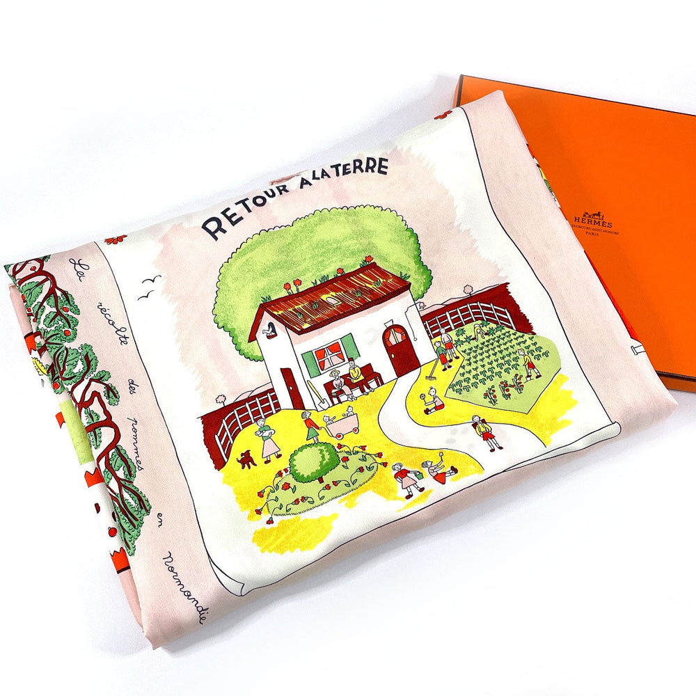 HERMES scarf Silk, 100% silk pink RETOUR A LA TERRE return home Carre 90 Women Used Authentic