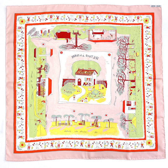 HERMES scarf Silk, 100% silk pink RETOUR A LA TERRE return home Carre 90 Women Used Authentic