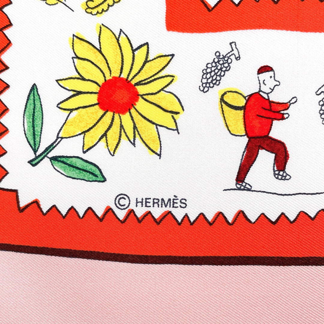 HERMES scarf Silk, 100% silk pink RETOUR A LA TERRE return home Carre 90 Women Used Authentic