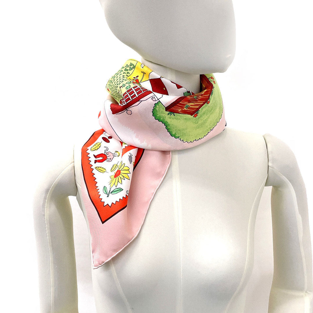 HERMES scarf Silk, 100% silk pink RETOUR A LA TERRE return home Carre 90 Women Used Authentic