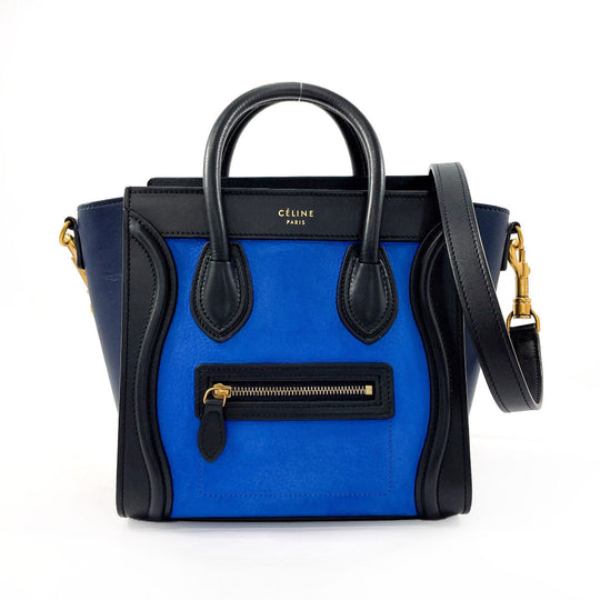CELINE Handbag Leather, Suede blue 2WAY Luggage Nano Shopper
