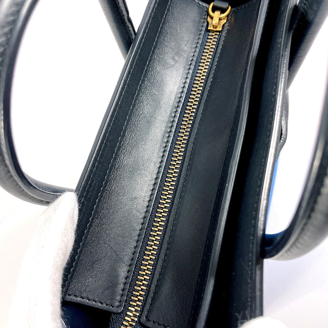 CELINE Handbag Leather, Suede blue 2WAY Luggage Nano Shopper