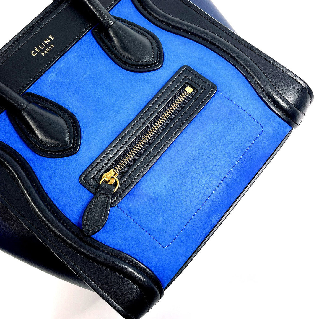 CELINE Handbag Leather, Suede blue 2WAY Luggage Nano Shopper