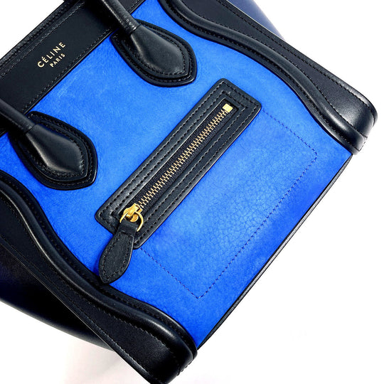 CELINE Handbag Leather, Suede blue 2WAY Luggage Nano Shopper