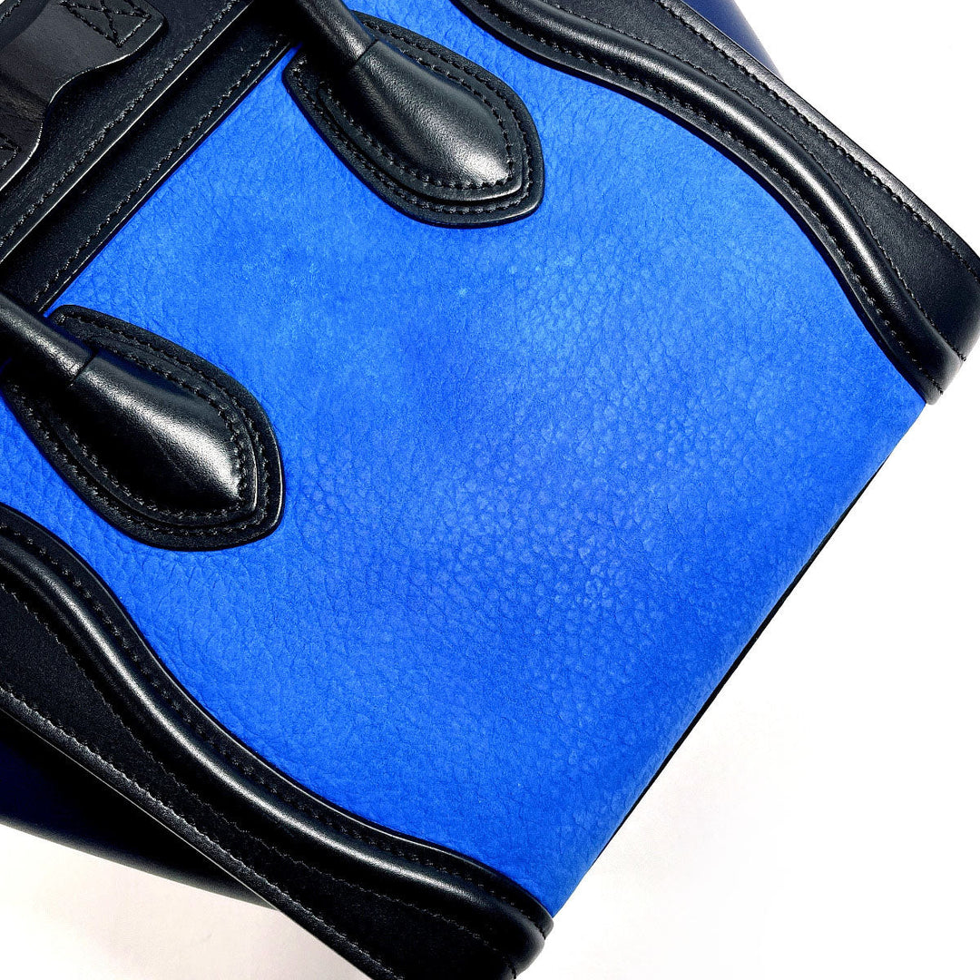 CELINE Handbag Leather, Suede blue 2WAY Luggage Nano Shopper