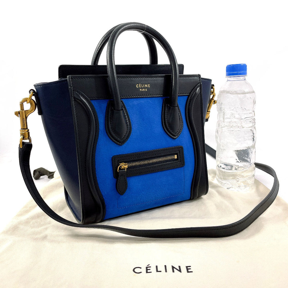 CELINE Handbag Leather, Suede blue 2WAY Luggage Nano Shopper