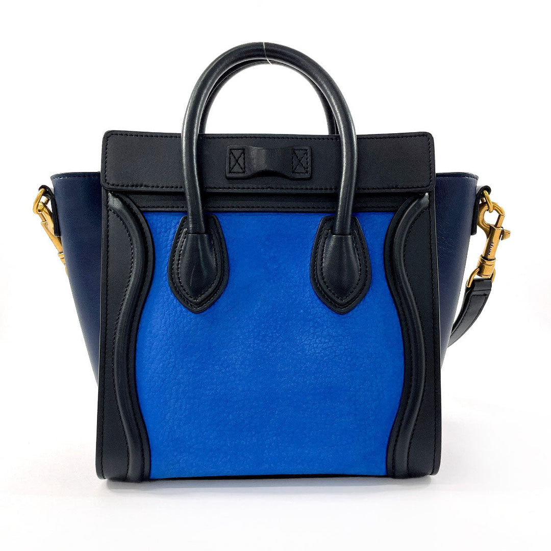CELINE Handbag Leather, Suede blue 2WAY Luggage Nano Shopper