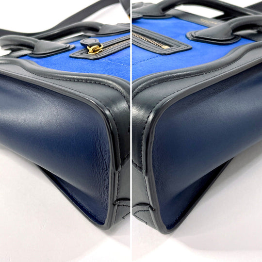 CELINE Handbag Leather, Suede blue 2WAY Luggage Nano Shopper