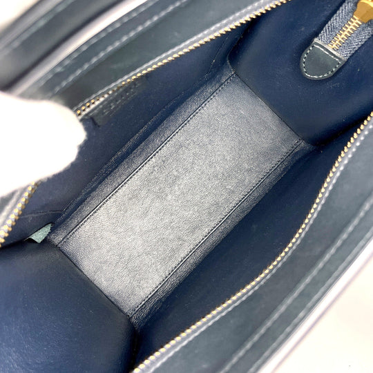 CELINE Handbag Leather, Suede blue 2WAY Luggage Nano Shopper