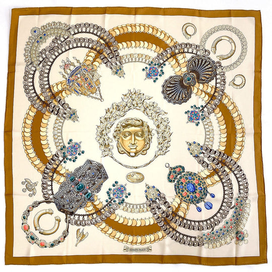HERMES scarf Silk, 100% silk Brown KOSMIMA Universe Carre 90 Women Used Authentic