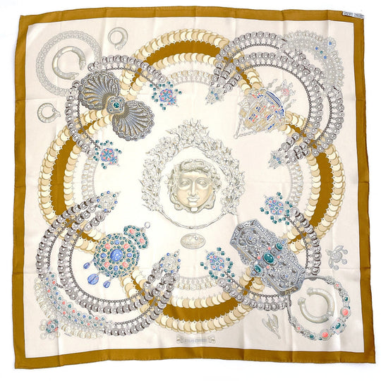 HERMES scarf Silk, 100% silk Brown KOSMIMA Universe Carre 90 Women Used Authentic