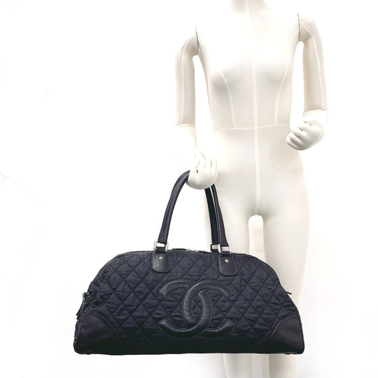 CHANEL Boston Duffel bag Nylon, Leather black Paris New York Line Women Used Authentic
