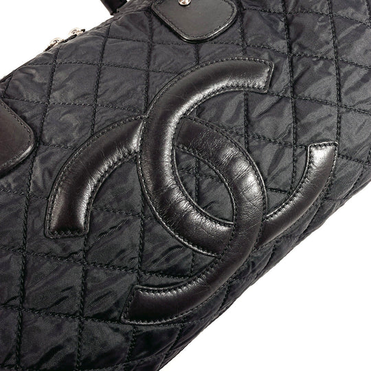 CHANEL Boston Duffel bag Nylon, Leather black Paris New York Line Women Used Authentic