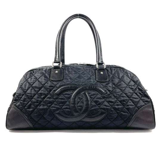 CHANEL Boston Duffel bag Nylon, Leather black Paris New York Line Women Used Authentic