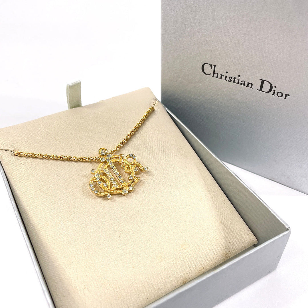 Christian Dior Necklace Metal, Rhinestone gold Emblem logo
