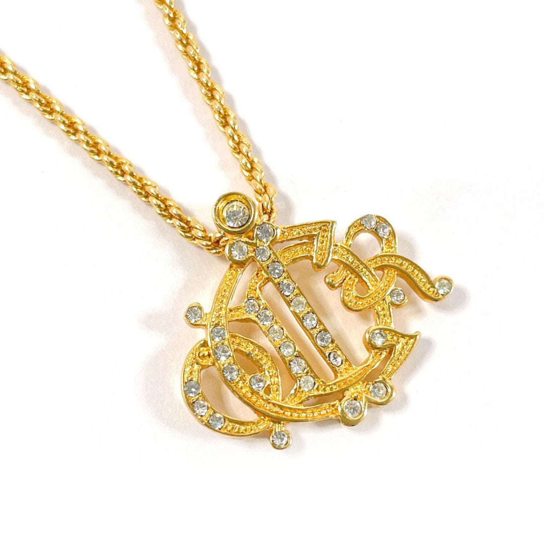 Christian Dior Necklace Metal, Rhinestone gold Emblem logo