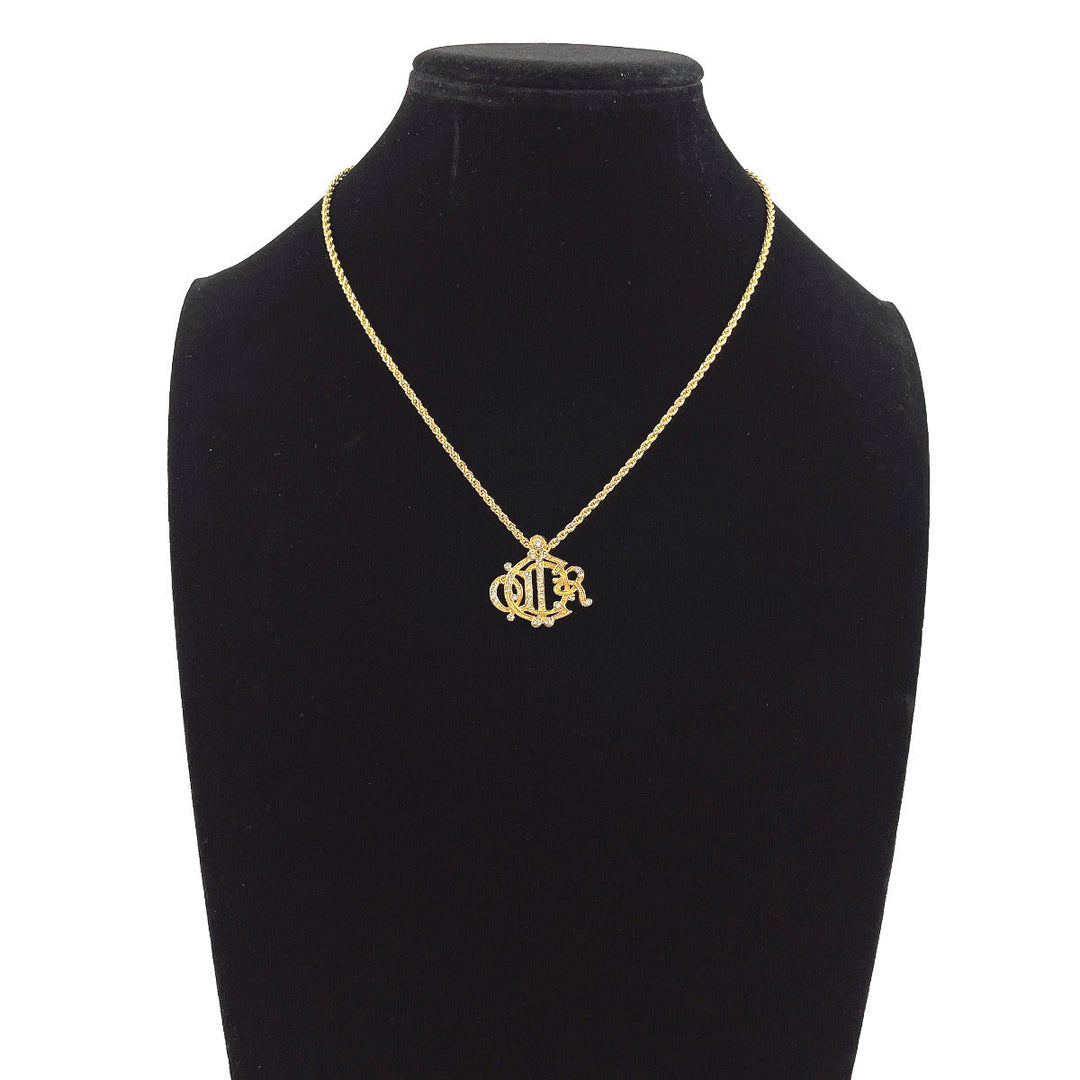 Christian Dior Necklace Metal, Rhinestone gold Emblem logo