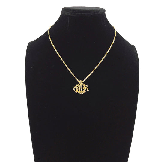 Christian Dior Necklace Metal, Rhinestone gold Emblem logo