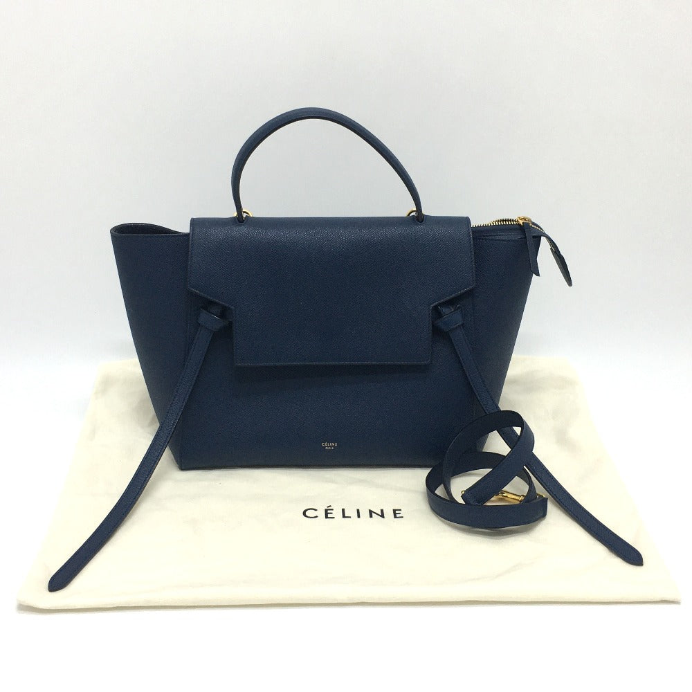 CELINE Handbag 176103ZVA.07DS Calfskin Navy flap Belt bag mini Women Used Authentic