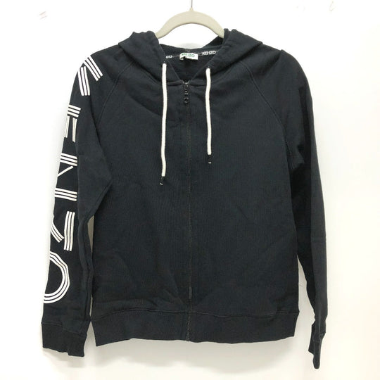 KENZO Hoodie cotton black Kenzo Sports Logo Sweat Blouson Logo print unisex(Unisex) ‚r Used Authentic